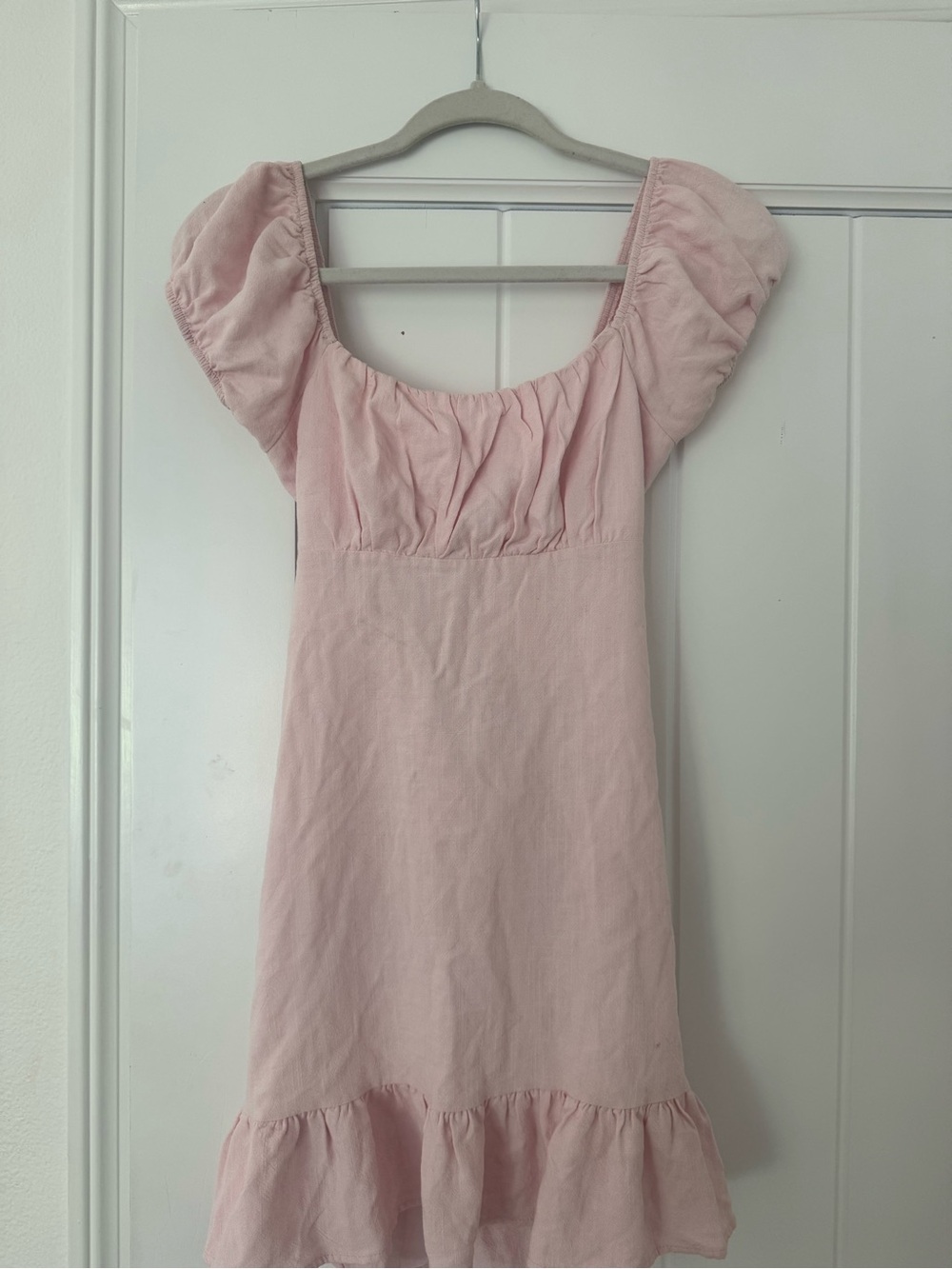 PacSun Light Pink Puff-Sleeve Ruffle-Hem Casual Dress